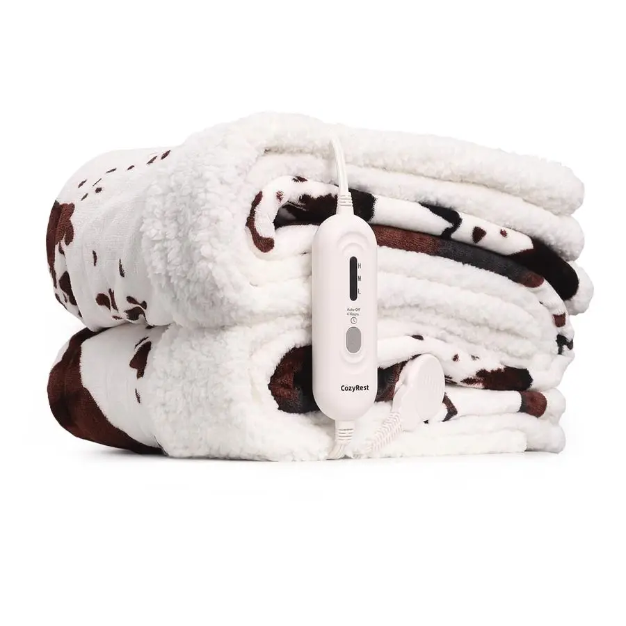 

Print Electric Blanket Heated Throw Blanket with 3 Heat Settings amp 4Hour Auto Shutoff, Fast Heating, Soft Flannel amp Sherpa F