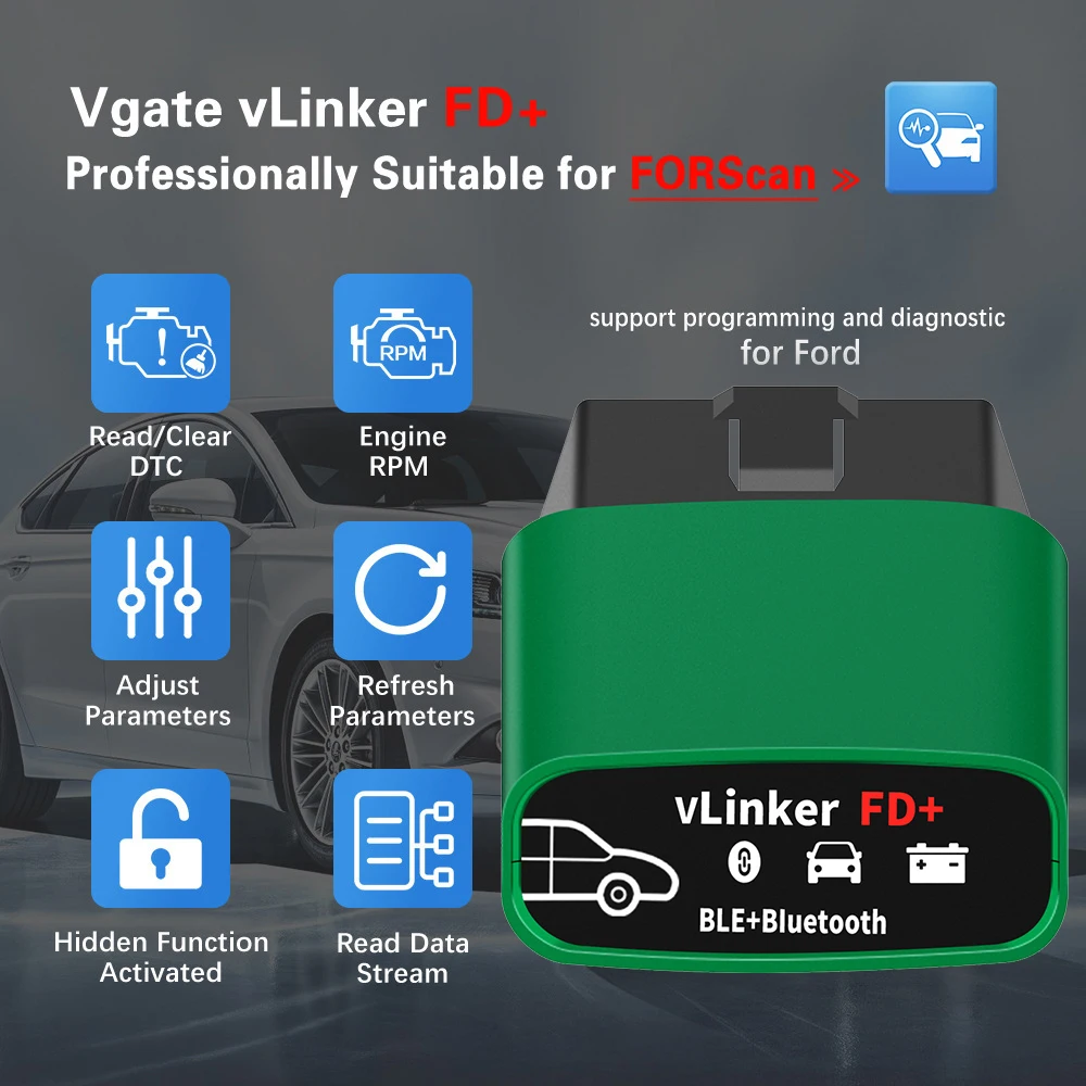 أدوات تشخيص السيارات VLinker ، قارئ التعليمات البرمجية ، الماسح الضوئي ، OBD2 ، OBD 2 ، بلوتوث ، واي فاي ، اختبار لفورد ، مازدا ، يناسب FD ، V2.2 ، J2534 ، ELM327