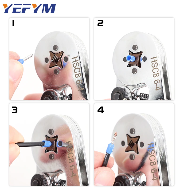 Ferrule Crimping Tool Tubular / Pin Terminal Professional Electrician Pliers HSC8 6-6/6-4 Adjustable Ratchet YEFYM Tools