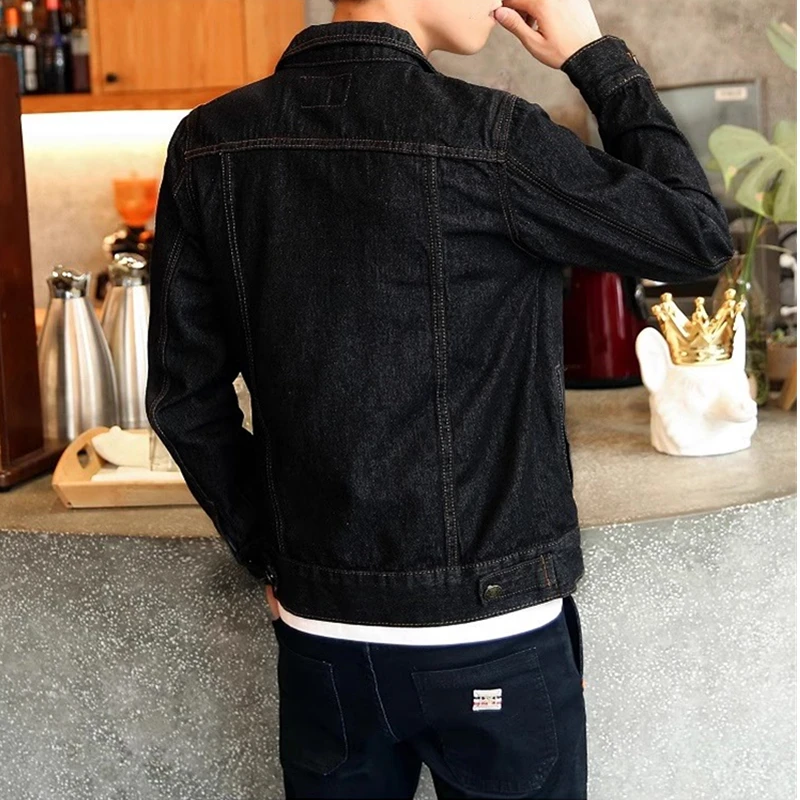 Black Men's Denim Jacket, Single-breasted Lapel Coat, Fashionable Casual Tops, Dark Blue and Light Blue Can Be Selected,M-5XL