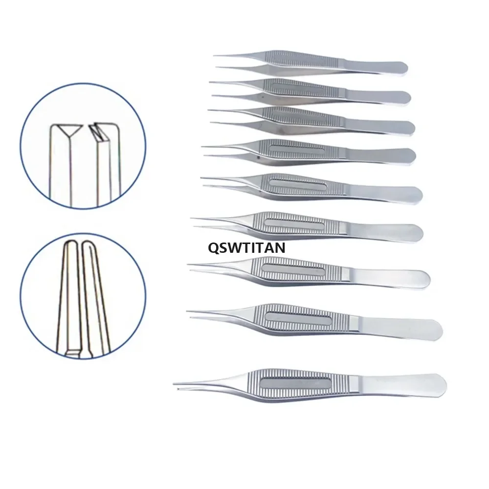 Qswtitan pinça de tecido de aço inoxidável, instrumento cirúrgico oftálmico de pálpebra dupla, 120mm, dentes retos, ferramentas para pálpebras