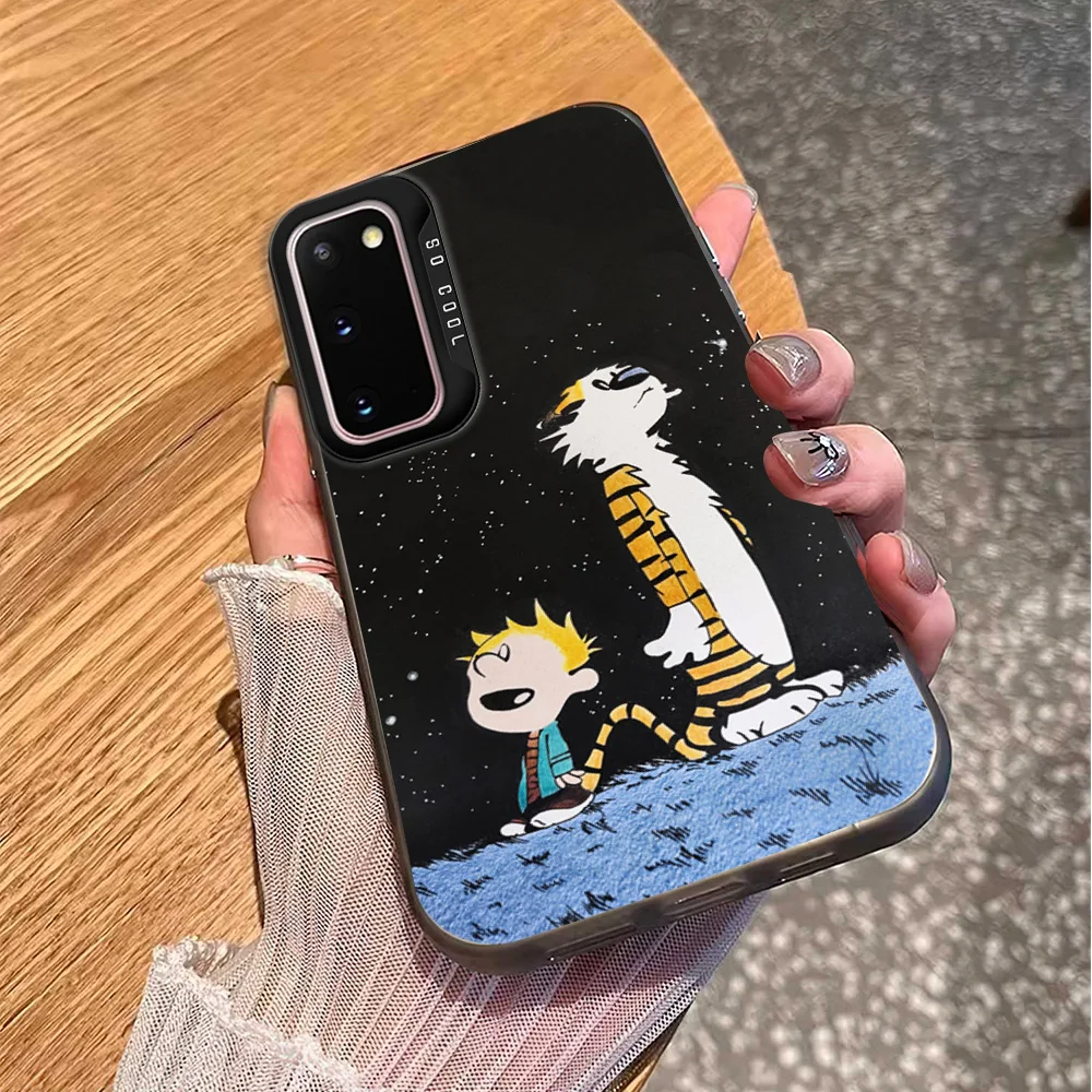 Cartoon CC-alvin and H-Hobbes Phone Case For Samsung S23 S24 S22 A71 ULTRA PLUS FE Electroplated Silver IMD Laser Color Cover