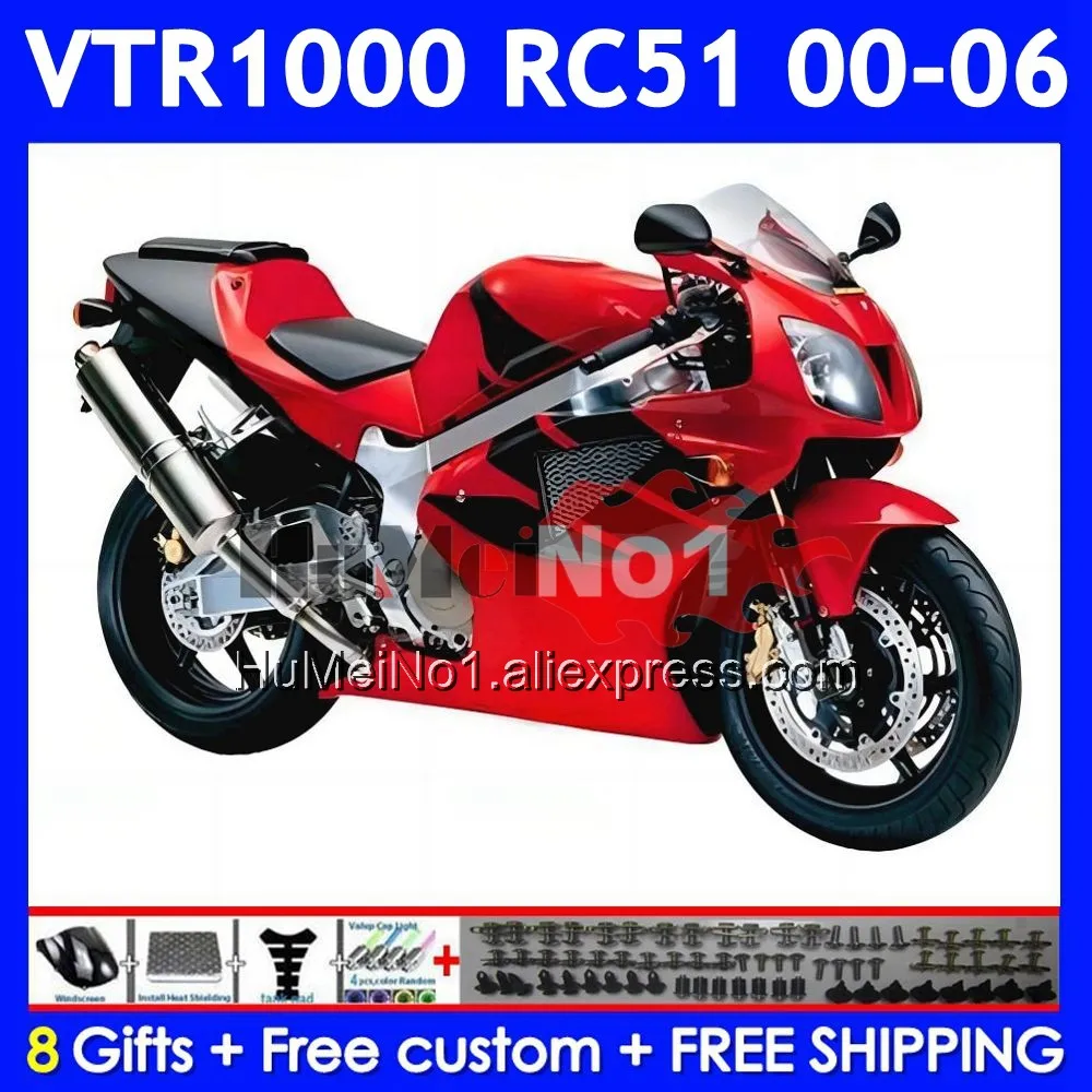 Body For HONDA VTR1000 RC51 01 02 03 2004 2005 2006 68No.214 SP1 SP2 VTR 1000 2000 2001 2002 2003 04 05 Factory Red 06 Fairings