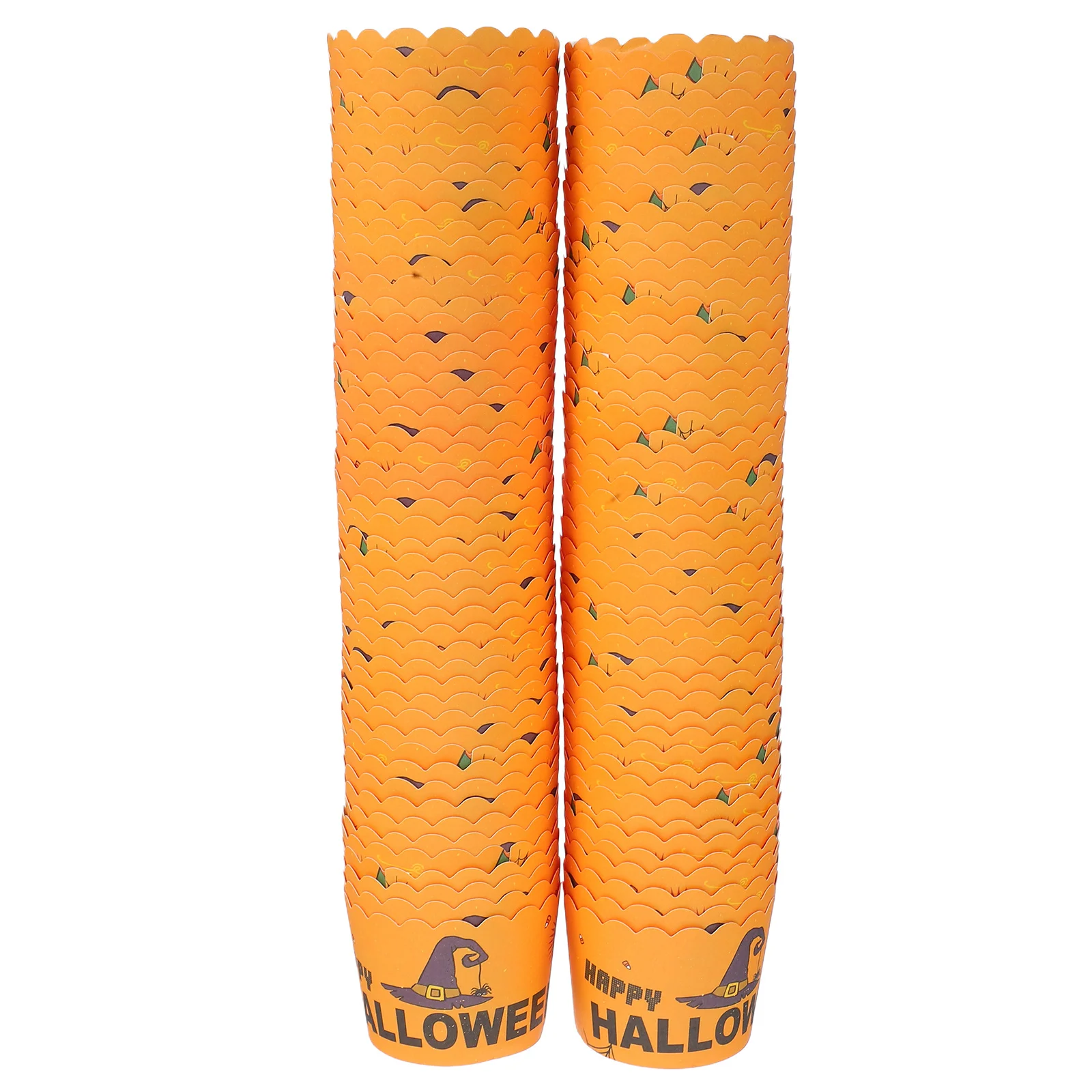 

100Pcs Halloween Cake Wrappers Witch Hat Design Paper Baking Cups Cupcake Liners for Holiday Party Decorations Yellow