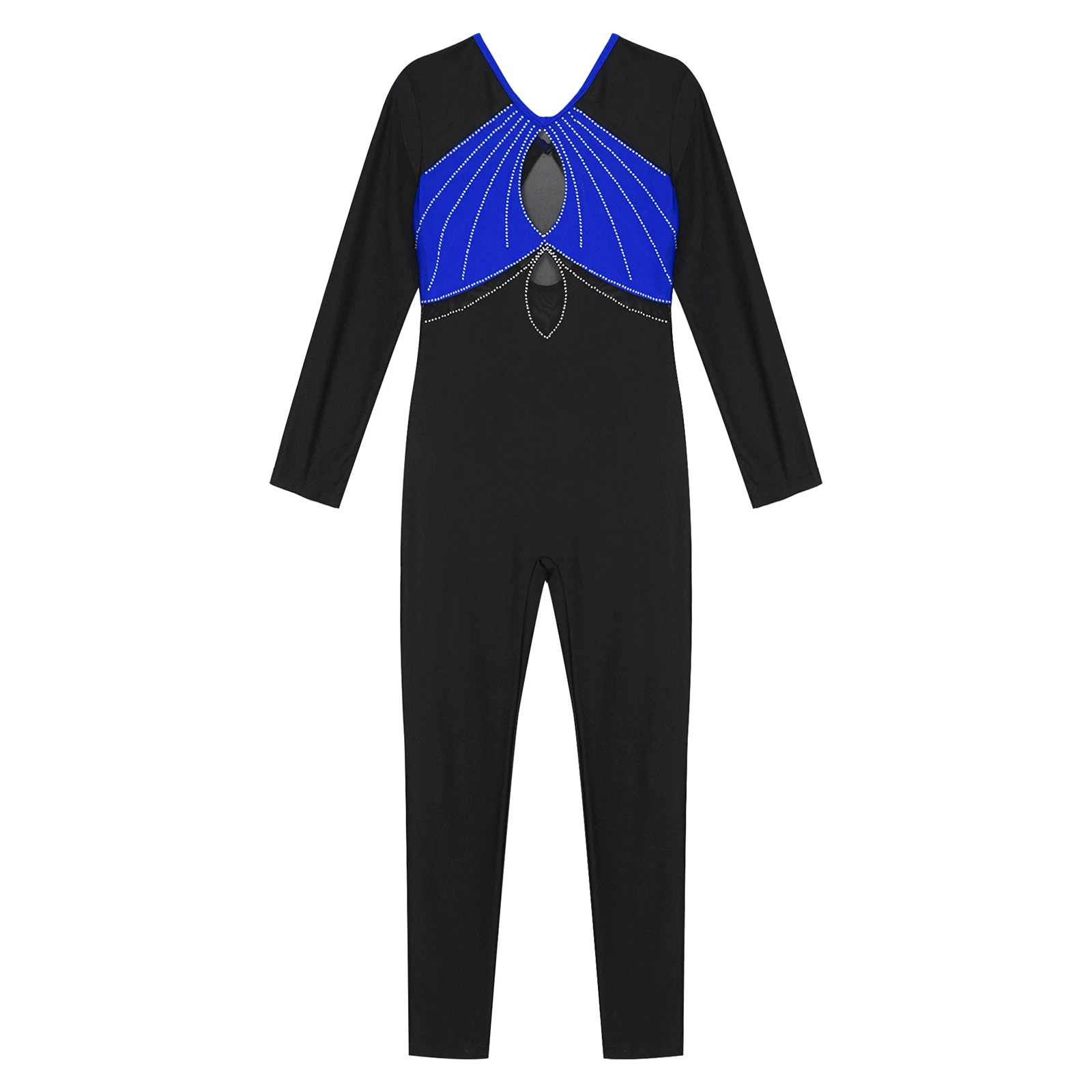 Kids Girls Ballet Dance Leotards Figure Skating Acrobatics Gymnastics Performance Costume Long Sleeve Shiny Rhinestone Jumpsuit