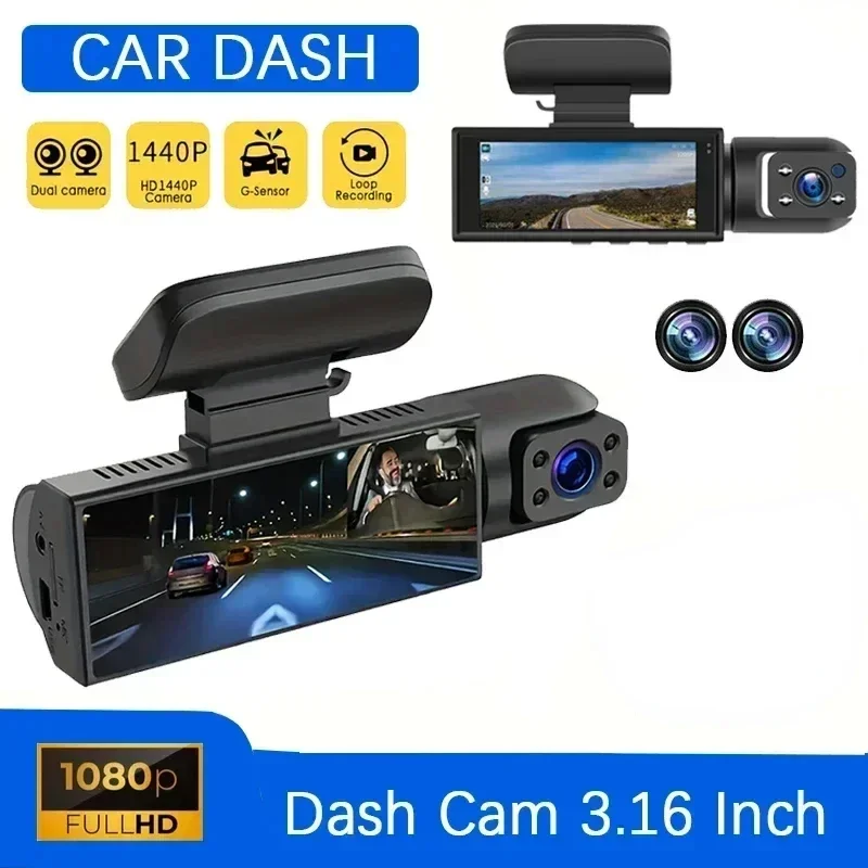 

Cam 3.16 Inch Dual Lens Cam, Front Built-in Camera G Sensor Night Vision Wide Angle Car Accessories tools