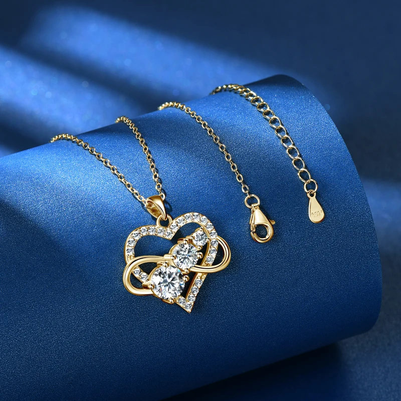 

RAPRGOLD GRA Certified Moissanite Infinite Love Heart Pendant Necklace for Women 925 Sterling Silver Chains Fine Jewelry Gifts