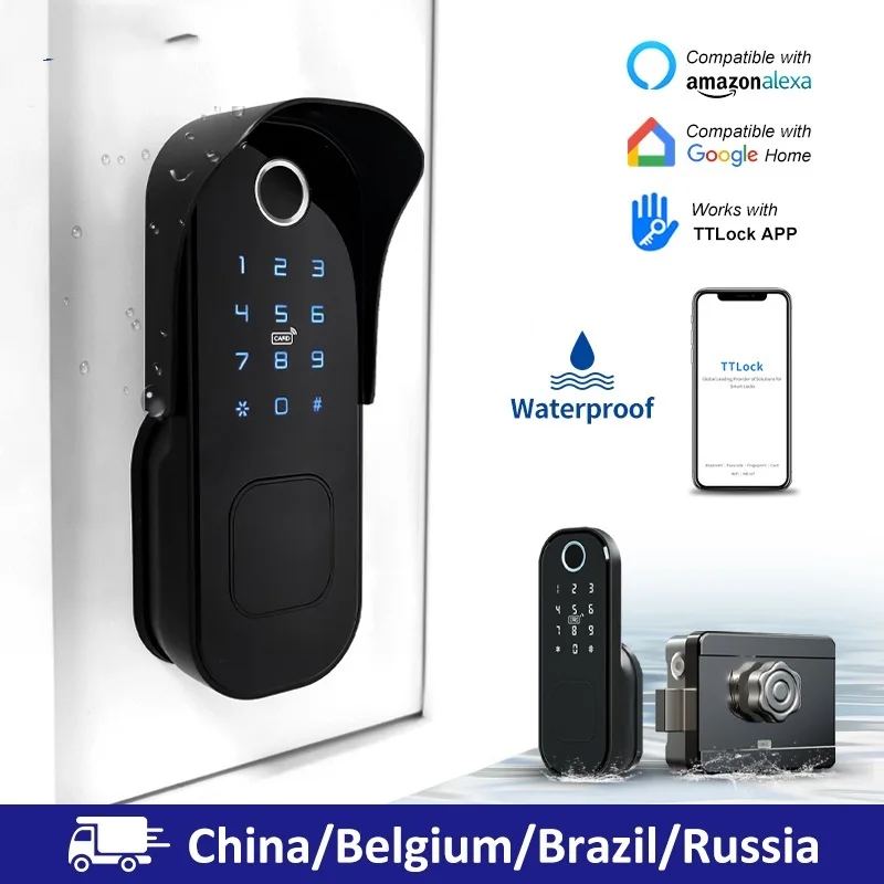 Top Fingerprint Door Lock Waterproof Outdoor Gate Bluetooth TT Lock Wifi Passcode IC Card Keyless Enter Electronic Lock