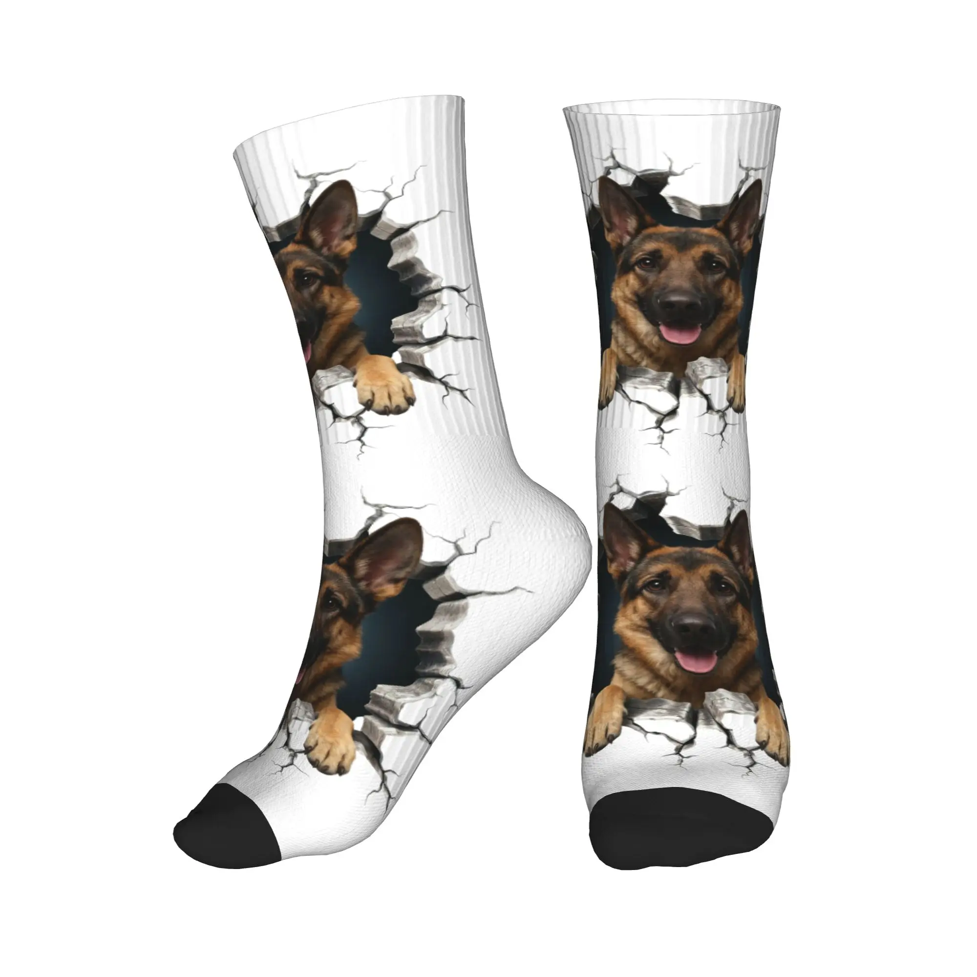 

Fun Printing Breaking Through German Shepherd Socks for Women Men Stretchy Summer Autumn Winter Dog Lover Crew Socks