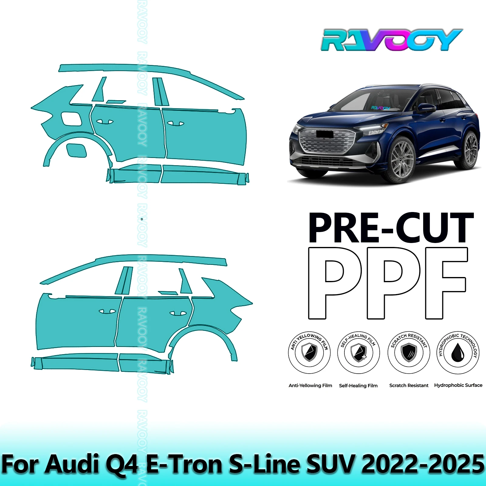 

For Audi Q4 E-Tron S-Line SUV 2022-2025 8.5mil Clear Matte Pre-Cut PPF Door & A/B Pillar Kit TPU Paint Protection Film Set