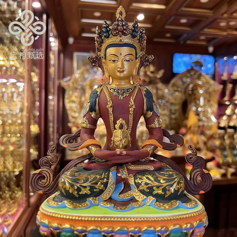 Longevity Buddha pure copper gilt Buddha statue painted treasure selection y2 Tibetan Tantra Buddhist Hall worships Changshou