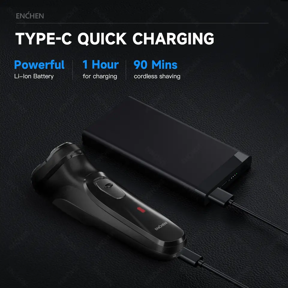 ENCHEN Blackstone ماكينة حلاقة دوارة كهربائية للرجال بشفرة عائمة ثلاثية الأبعاد قابلة للغسل وشحن عبر USB Type-C - 5