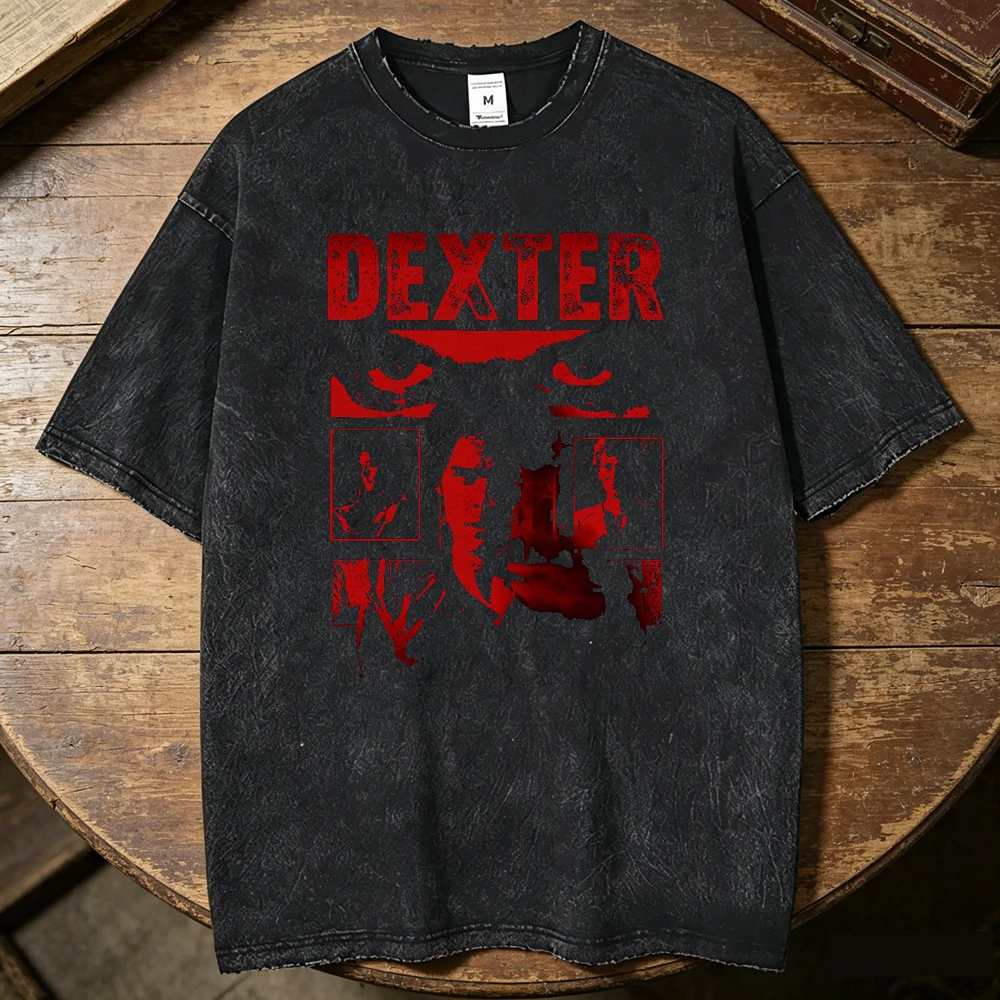 Dexter Morgan Vintage Washed cotton men aesthetic Punk Colorful shirt Psychedelic korean clothes Breathable kawaii Pop Culture
