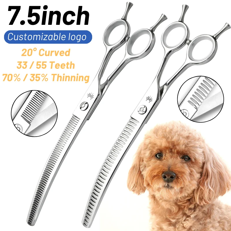 

7.5IN 20° Curved Edge Dog Beauty Grooming Scissors Pet Groomer Home Teeth Thinning Fish Bones Shears Puddy Shearing Tool Груминг