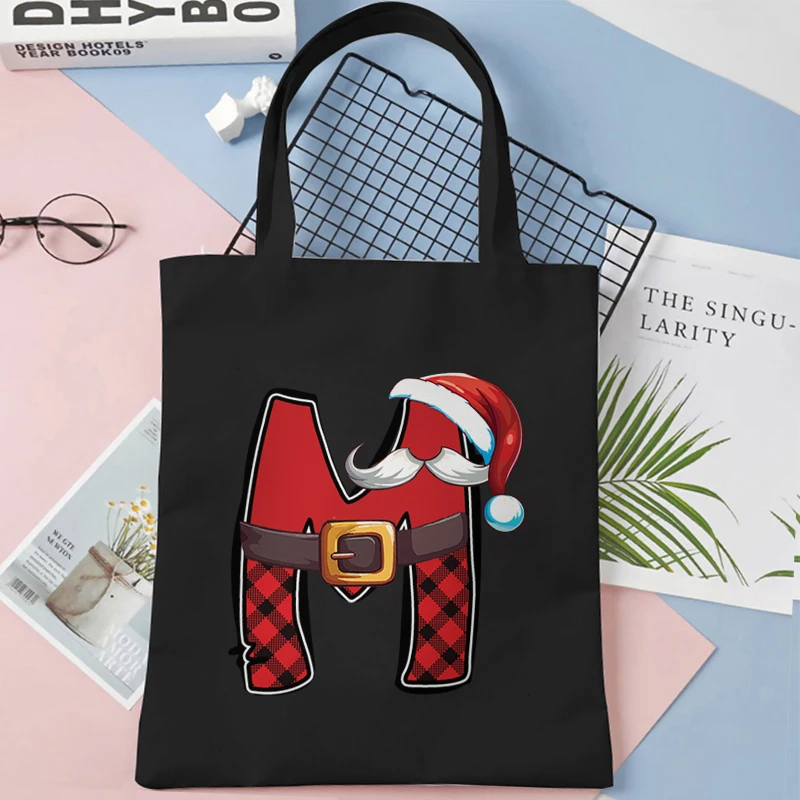 حقائب النساء عيد الميلاد موضوع حقيبة قماش قنب مضحك A-Z 26 الأبجدية حفلة عيد الميلاد حقيبة يد للمراهقين موضة حمل حقيبة للسيدات