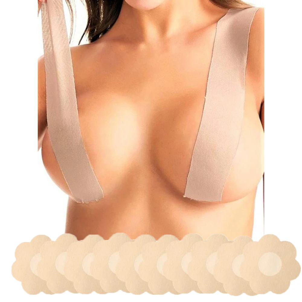 Boob Tape Breast Lift Tape Invisible Bonded Bra Breathable Nipple Cover Set Booby tape for  for Large A-E Cup