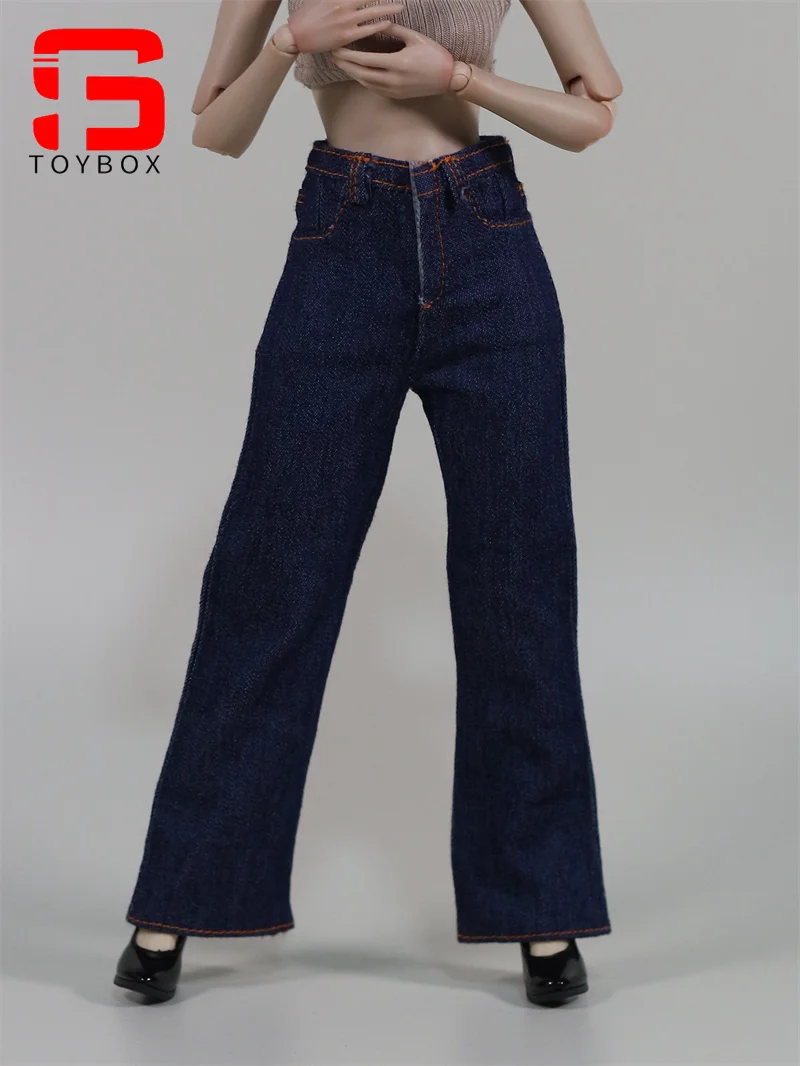 Pantalones vaqueros femeninos a escala 1/6, pierna recta, pantalones de pierna ancha, modelo de ropa apto para cuerpo de figura de acción de soldado de 12 pulgadas