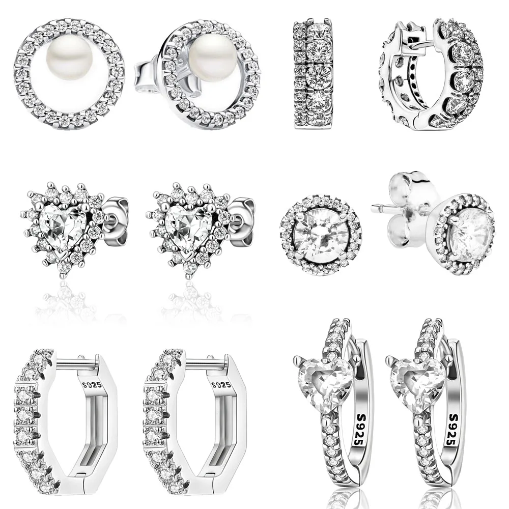 Pure White 925 Sterling Silver Fashionable Women's Zircon Earrings Anniversary Celebration and Wedding Gift