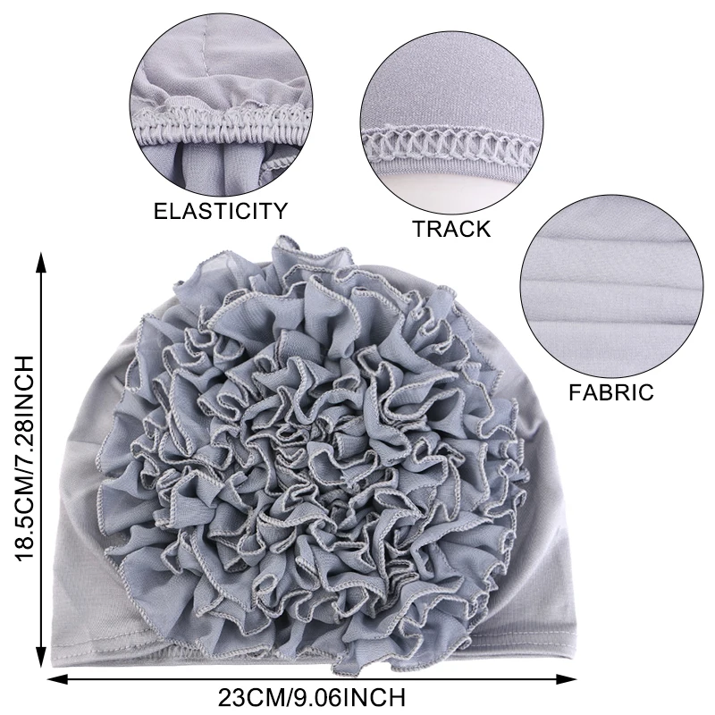 New breathable chiffon hat with large flowers Solid color thin bottom cap Islamic Head Wrap Women's elastic anti hair loss hat