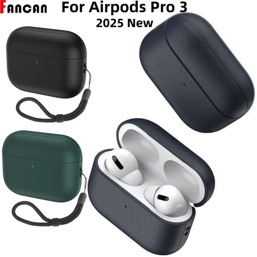 Para Airpods Pro 3 Funda con textura de cuero Funda protectora suave de TPU a prueba de golpes con cordón y kit de limpieza para Airpods Pro 3