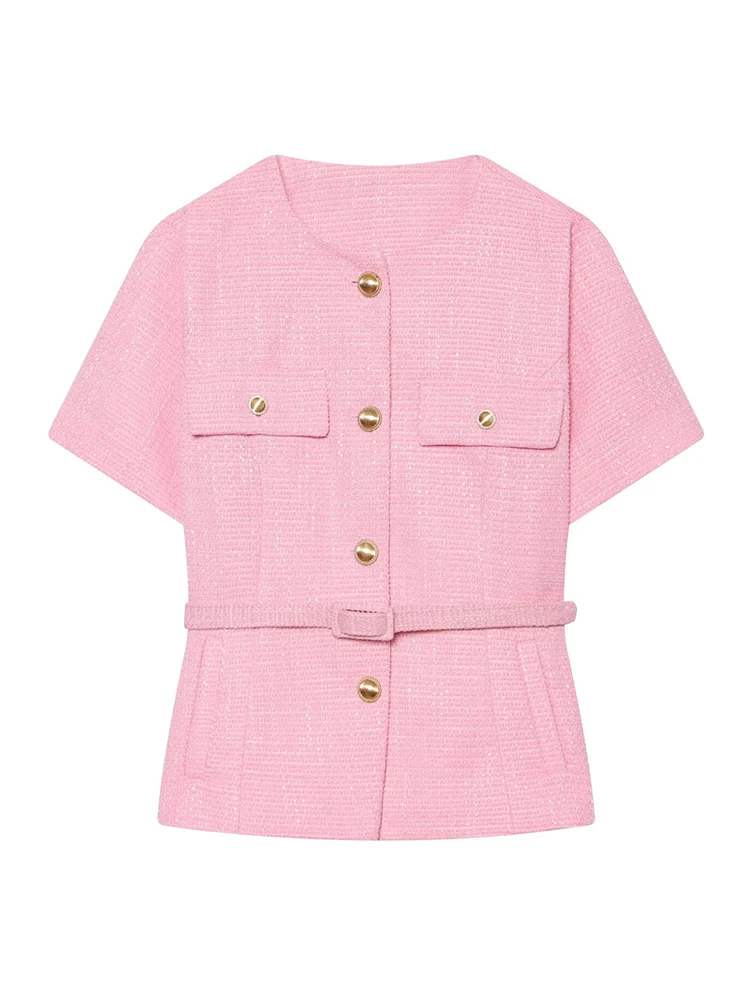 HH Fashion Trendy Premium Pink Coat Women Spring Summer Stylish Short Sleeve Relaxed Fit Street Wear Chic Gorgeous Cool Jacket