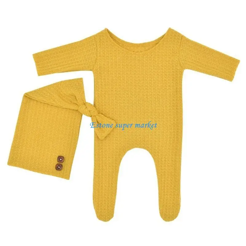 090B 2 Pcs/Set Jumpsuit Cap Baby Boy Girl Romper Hat Set Newborn Photography Props