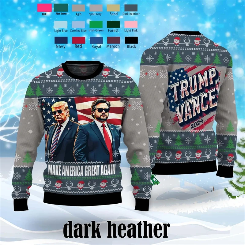 Trump Make America Great Again Ugly Christmas Sweater Trump Vance 2024 Xmas 3D Printed Sweatshirt Fashion Trend Streetwear Tops