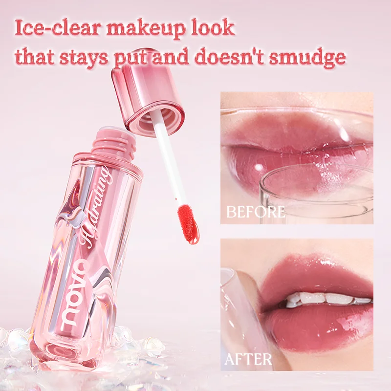 ملمع شفاه مائي زجاجي وملمع شفاه مرآة لامعة، ملمع شفاه مرطب، يدوم طويلاً، كوب غير لاصق، مرطب #3