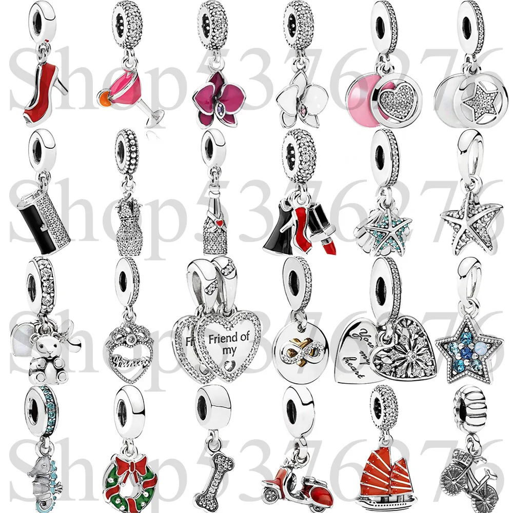 女性用925スターリングシルバービーズ,スティレットドレス,クラッチバッグ,ヒトデペンダント,パンドラブレスレットと互換性,ジュエリーギフト