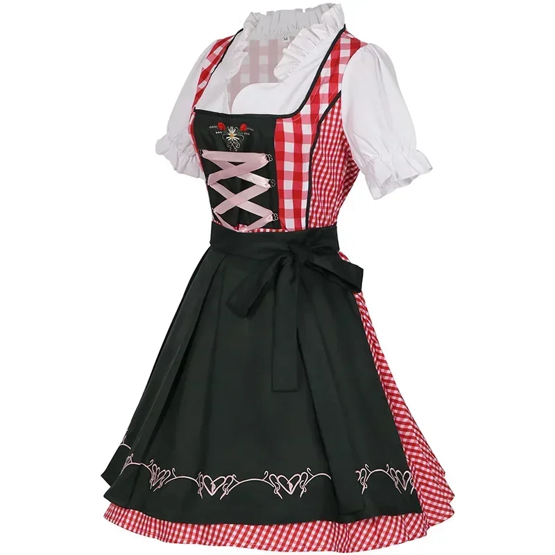 Kobiety ubierają niemiecką imprezę piwną tradycyjne bawarskie kostiumy na Oktoberfest Halloween Lady karnawałowy festiwal dla dorosłych w kratę duża huśtawka