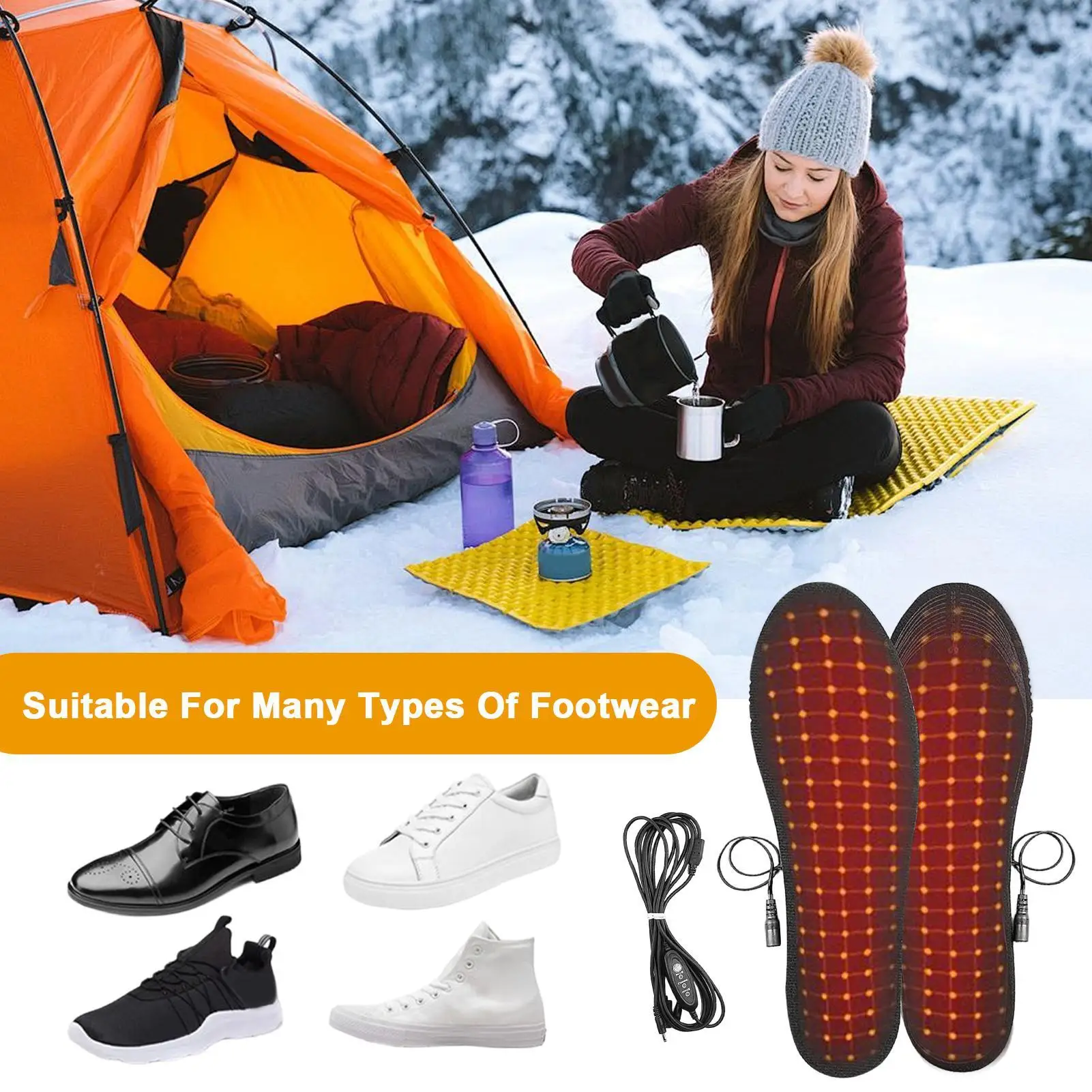 Heated Insoles for Ski Boots Winter Electric Foot Warmers Heating Shoe Pads For Outdoor Camping Skiing Office Use