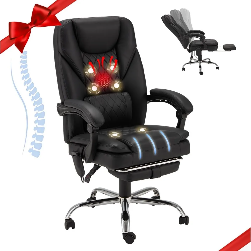 

6-Point Massage Office Chair,Heated Executive Chair,Ergonomic Home Office Desk Chair with Foot Rest Retractable Height Adjustabl