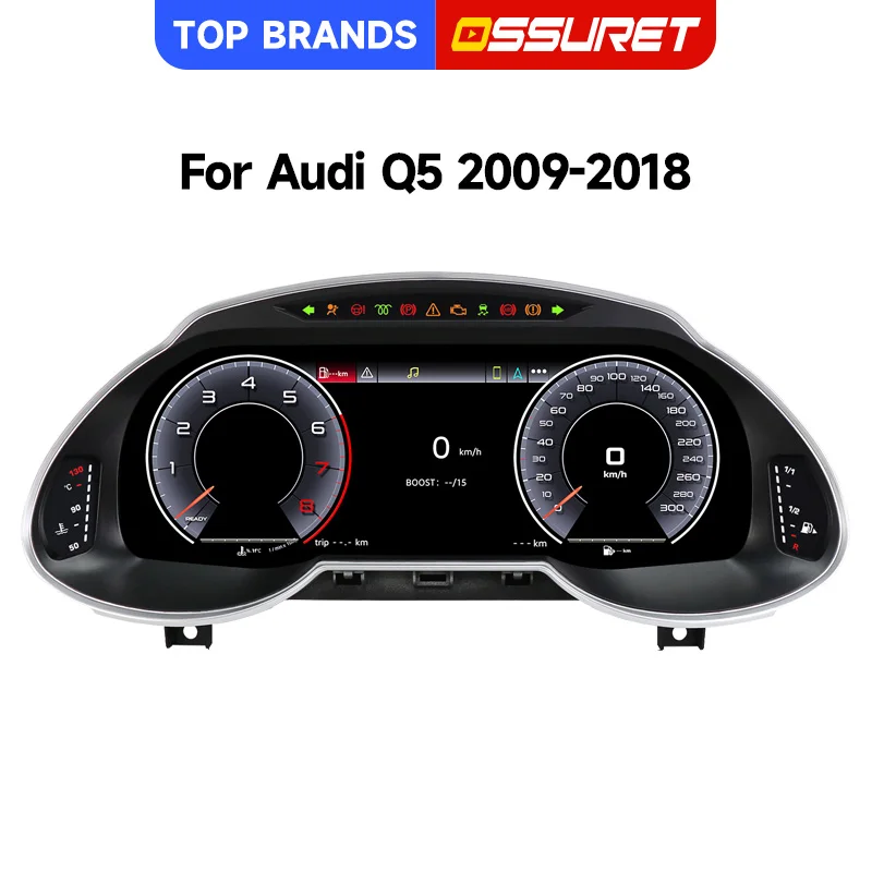 OSSURET Quadro strumenti digitale per auto da 12,3'' per AUDI Q5 2009-2018 con sistema Linux Plug&Play, multilingue, aggiornamento OTA, anti-riflesso, 1920*720 HD, CarPlay wireless, chiamate in