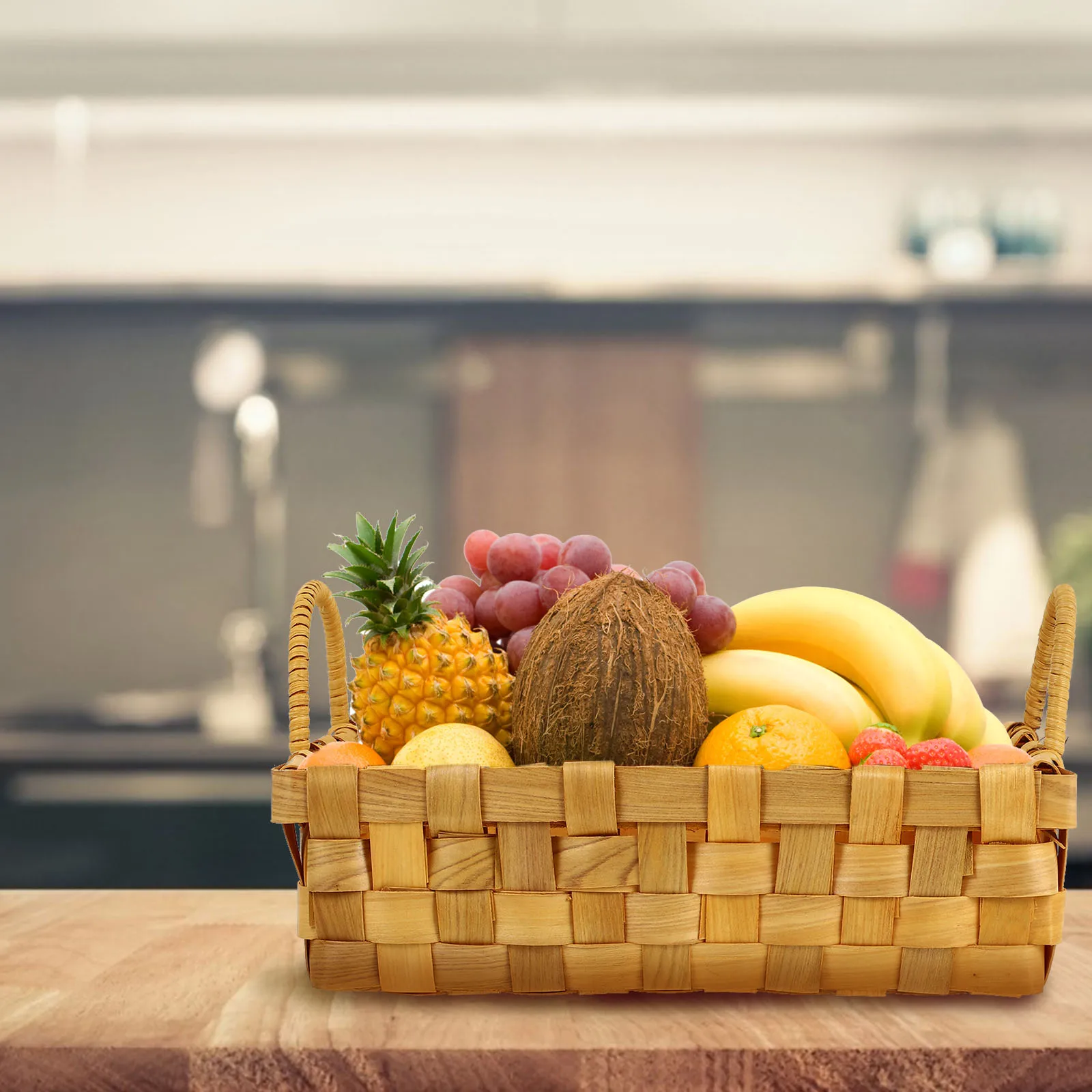 

H Woven Storage Basket 2 layer Natural Wood Vintage Home Decor Rustic Clothes Basket Container Fruit Holder Storage