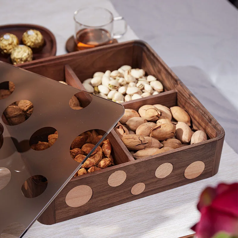Polka dot fruit plate candy box Mickey walnut dried fruit box solid wood dried fruit  snack new Chinese snack box