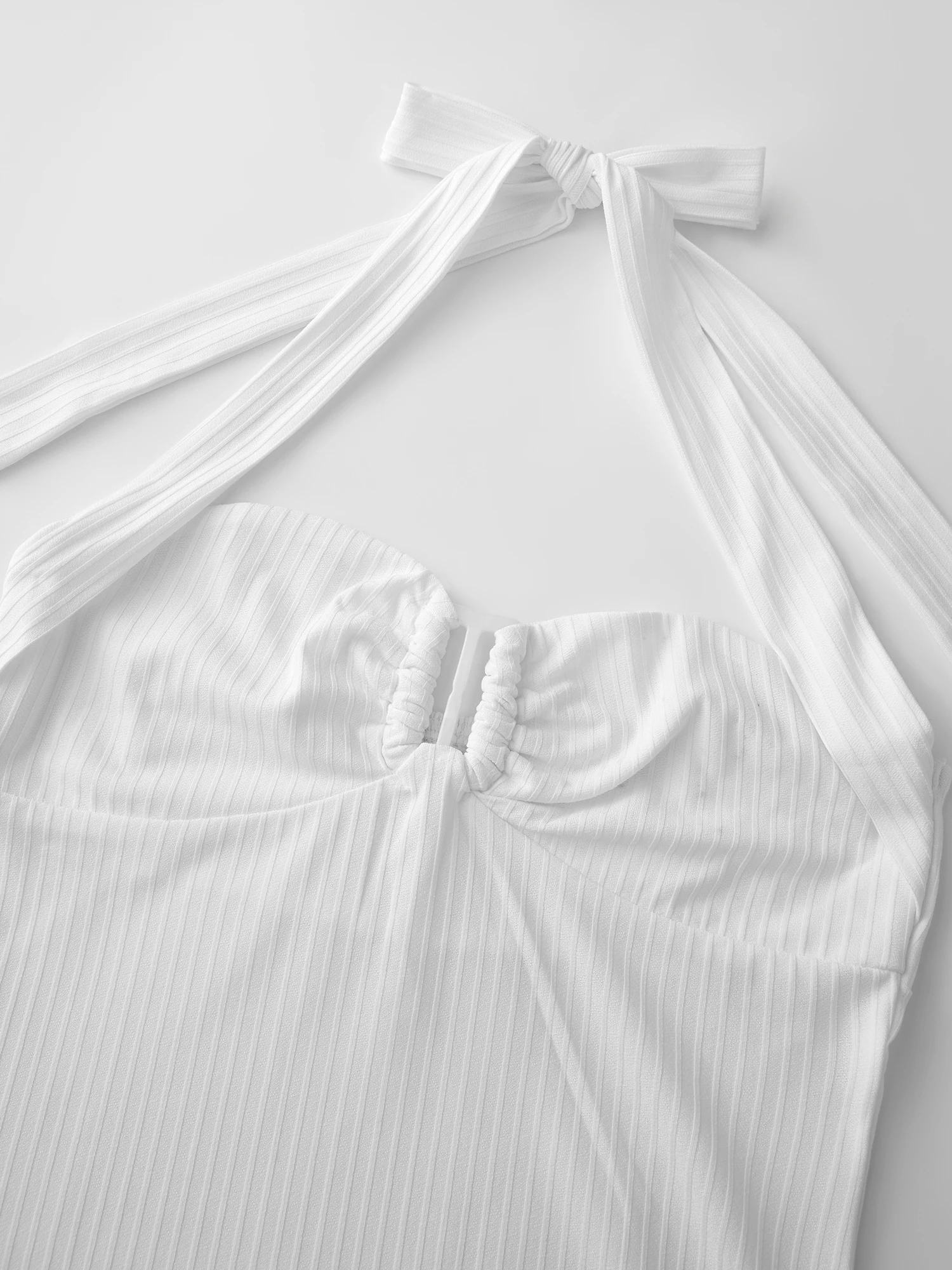 Women s Summer Halter Tank Tops Solid Color Sleeveless Square Buckle Decor Ruched Vest