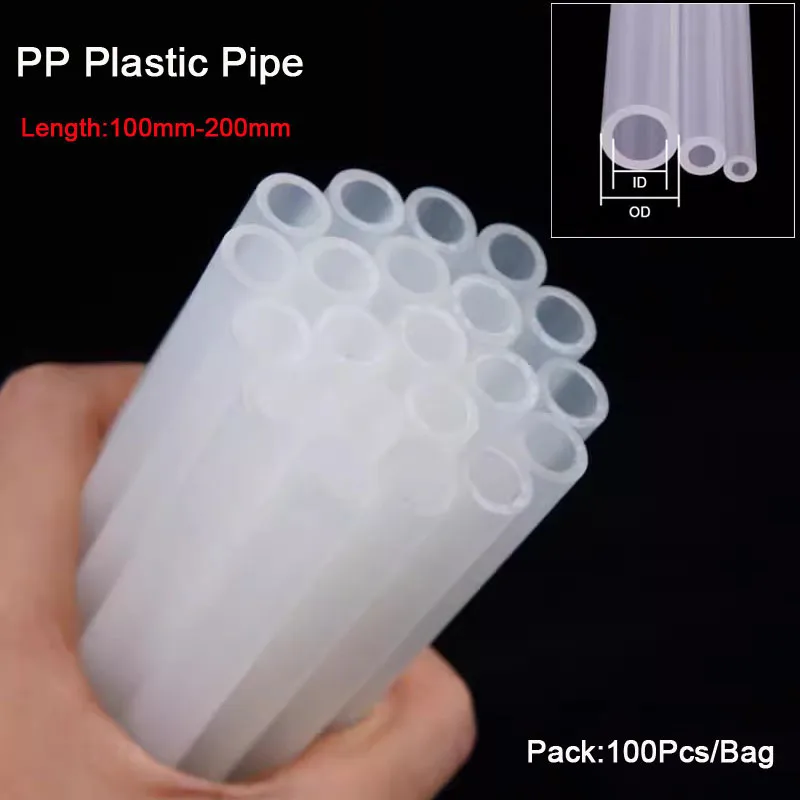 100 قطعة PP الأنابيب البولي بروبلين الأنابيب البلاستيكية الأنابيب الصلبة أنبوب جوفاء شفافة الكرة القلم محايد الأساسية أنبوب أنبوب زيت طول 100/200 مللي متر #1