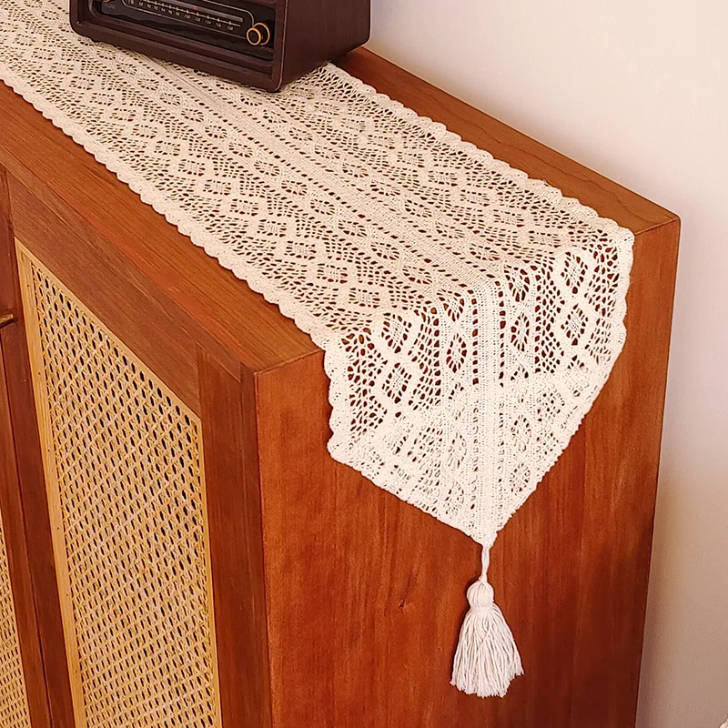 Table Flag Hollow Retro Literary Cotton Thread Crochet Lace Tablecloth TV Cabinet Shoe Coffee Cover Towel Cloth