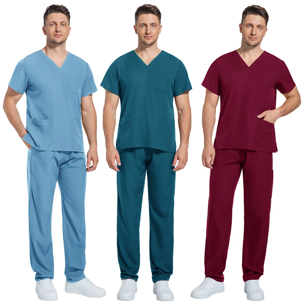 

Surgical Uniforms Woman Medical Outfit Women's Wide Pants Scrub Set for Doctor & Nurse Dentist Wholesale Pocket V-Neck Workwear