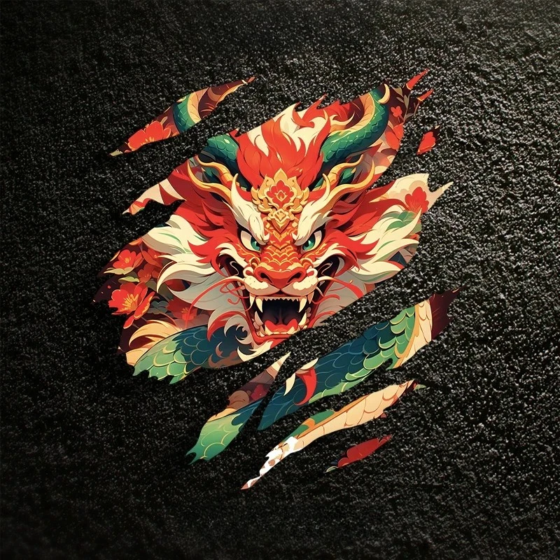 Torn Effect Dragon Totem Decal, Chinese Style Vinyl Sticker, Scratch Cover Decor for Auto, Motorcycle and E-scooter