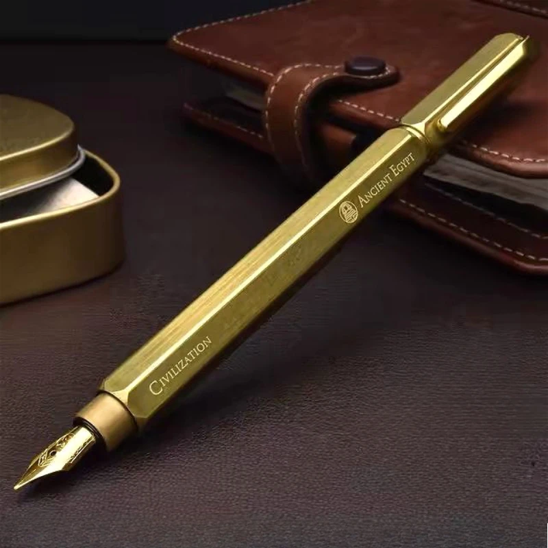 New Iwi Vintage Handmade Brass Fountain Pen F 0.5mm Nib Germany Bock Gold Plated Nib Egypt Calligraphy Practice Office Ink Pens