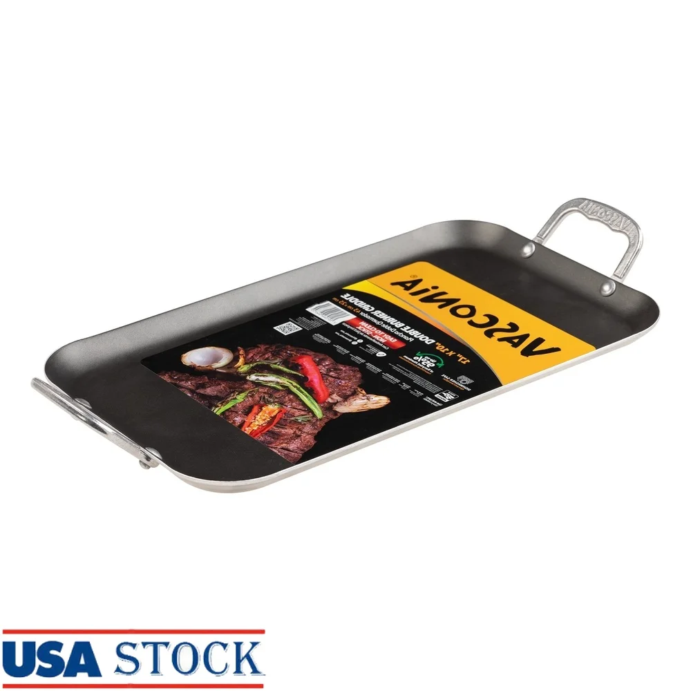 

Oven Safe Nonstick Aluminum Griddle Pan 17x10 Inch Dual Riveted Handles Dishwasher Safe Versatile Cooking Fajitas Steak Eggs