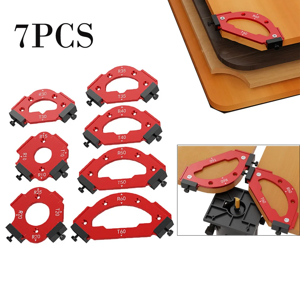 

7-Piece Table Corner Routing Jig Aluminium Alloy Radius Templates R10 R20 R30 R35 R40 R50 R60 for Precise Wood Edging