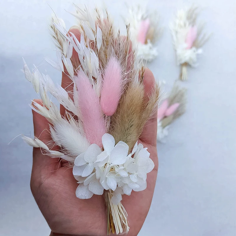 6PCS Small Floral Wedding Gypsophila Dried Flowers Mini Bridesmaid Bouquets Table Card Photo Props DIY Craft Home Decoration