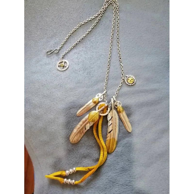 

New Solid Pure Thai Silver Feather Trend Men'S And Women'S Necklace