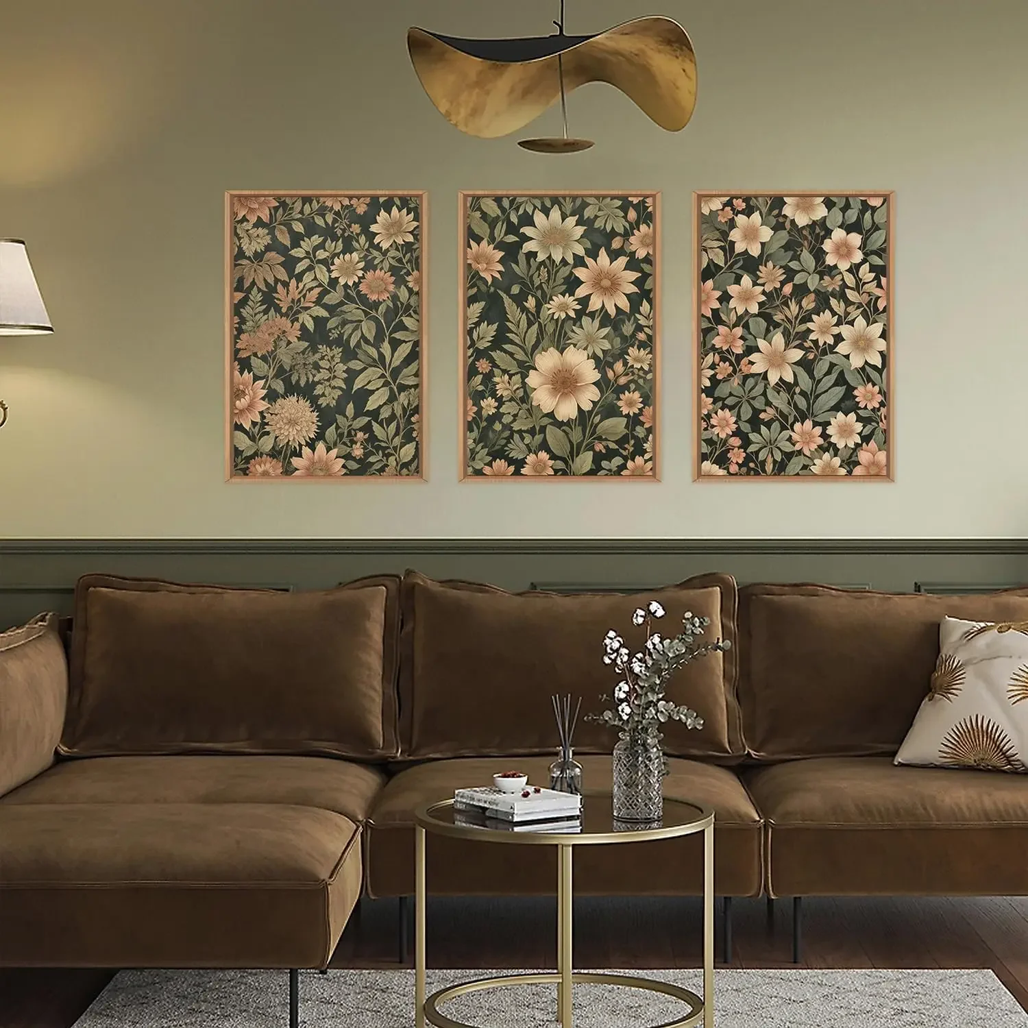 Large-sized frameless 3pcs  /Set Abstract Plant Flower Canvas Poster Picture Wall Art, Modern Nordic Living Room, Bedroom Roo