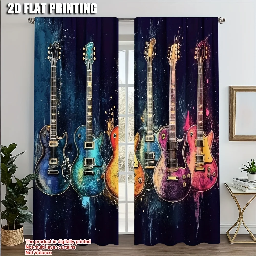 Electric Guitar Curtains Music Art Window Drapes Rock Design Home Decor Music Lover Theme Living Room