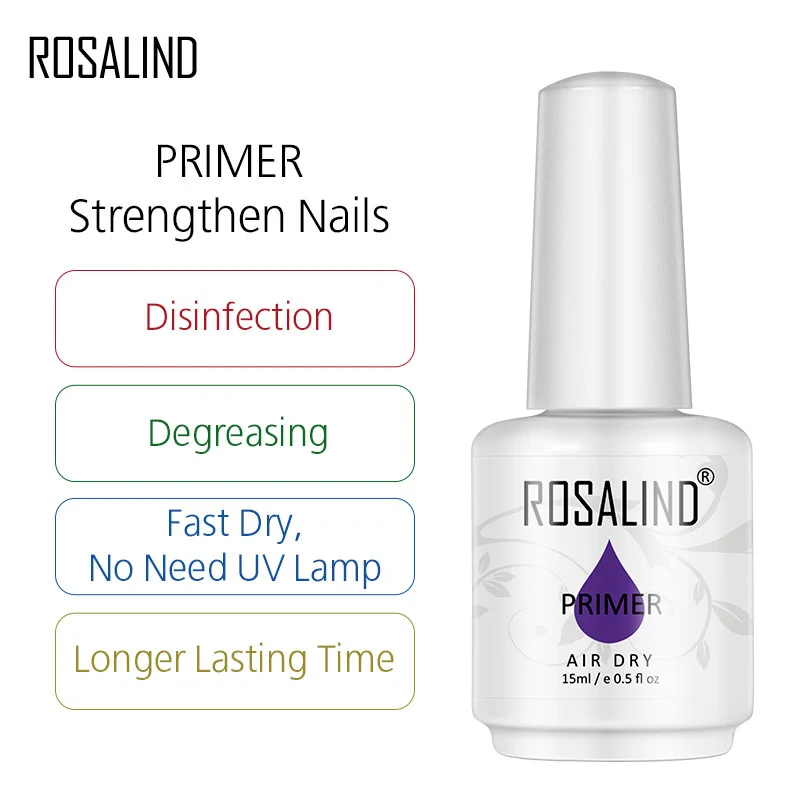 Rosalind gel per unghie 15ml bottiglia di vetro rivestimento superiore per unghie primer adesivo lucide colla per unghie duratura luce UV LED prodotti per unghie