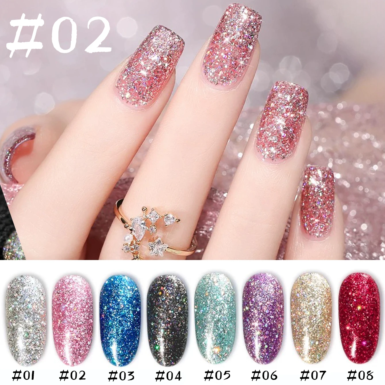 MIANEL 12ml Summer Bright Starry Sky Glitter Gel Nail Polish Genuine Shimmer Gel Silver Platinum Starry Sky Glitter Nail Polish
