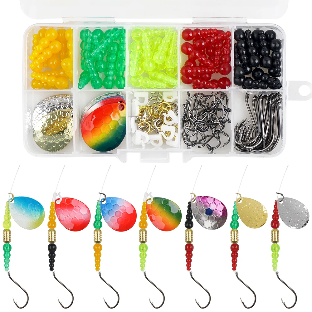 170Pcs Rotating Spinner Fishing Lure Making Kit Spinner Blades Stacked Fishing Beads Hard Bait Octopus Hooks Fishing Clevis